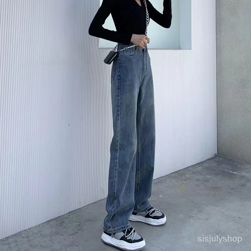 Celana jeans kaki lebar wanita musim panas 2022 pinggang tinggi baru bagian tipis tabung lurus longg