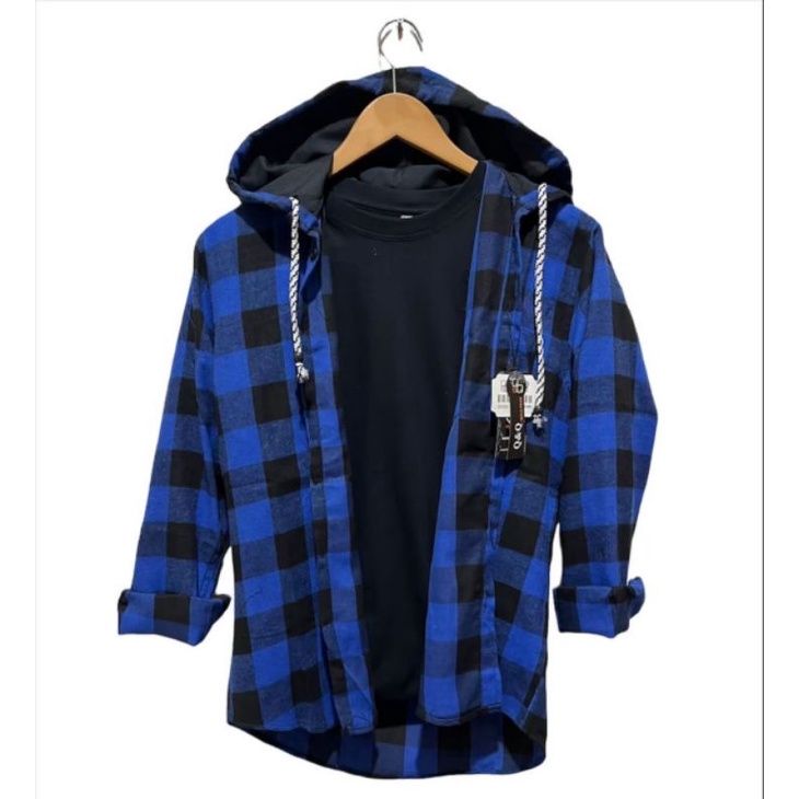 Baju Kemeja Hoodie Flanel Pria wanita Unisex Kotak premium cowok Casual hem