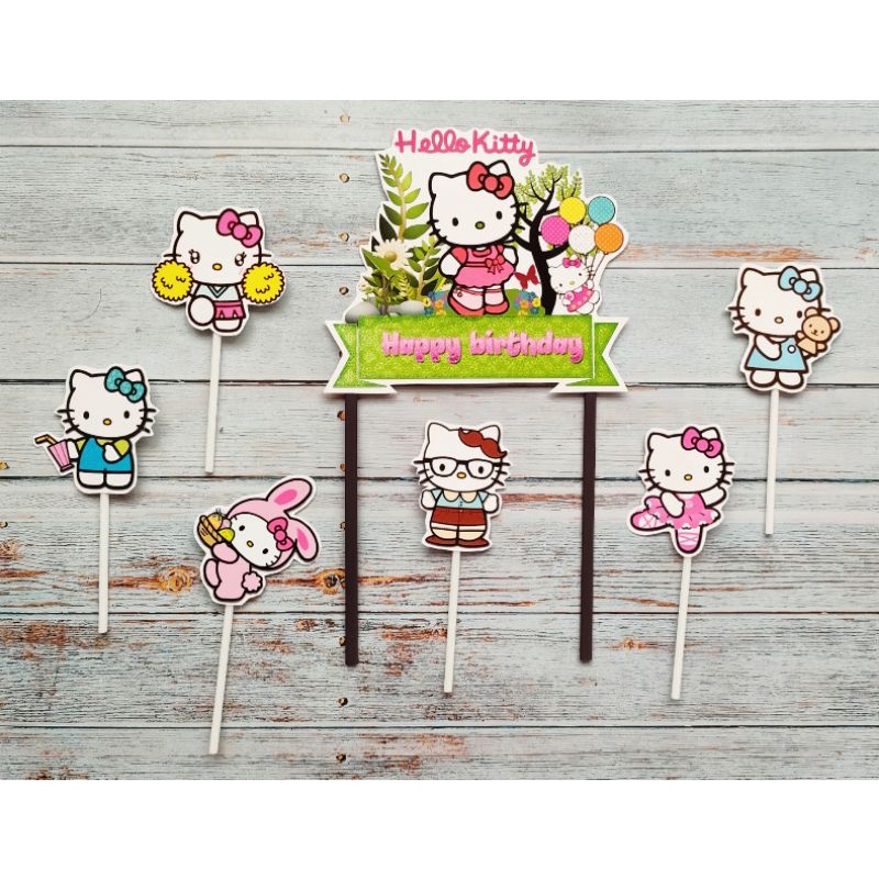 satu set cake topper hiasan kue ulang tahun hiasan kue tart karakter hello kitty