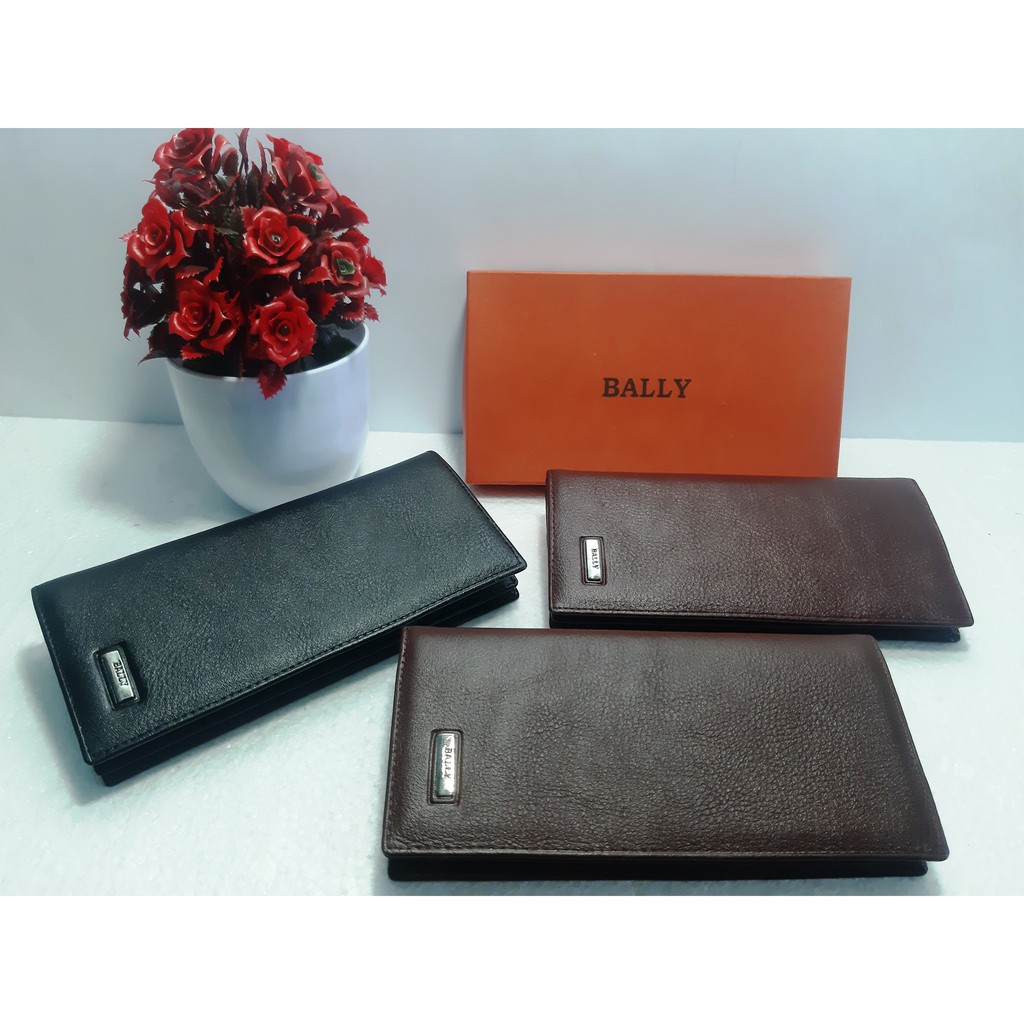 Dompet Kulit Asli Panjang Pria Wanita Merk Bally Logo Logam Motif Natural Bahan Lembut Dan Awet
