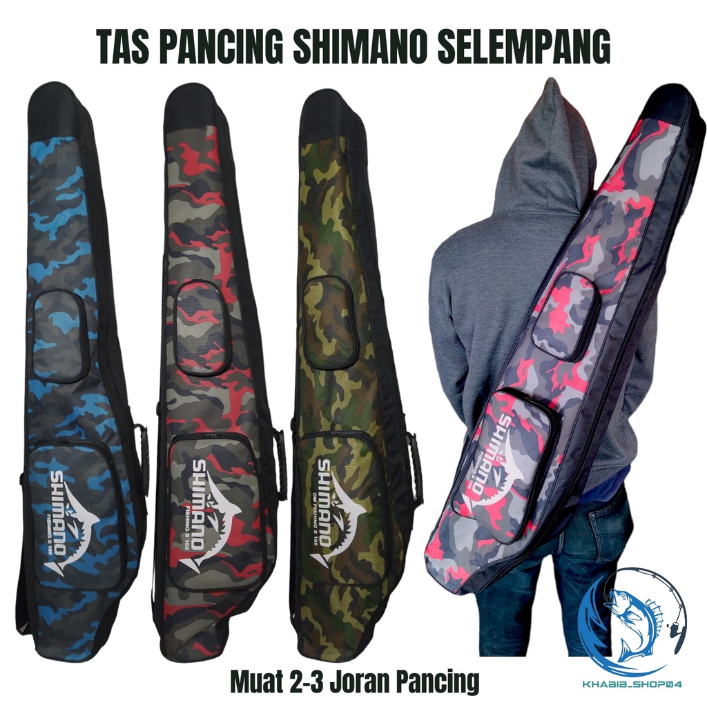 Tas Pancing Shimano Selempang Loreng Ukuran 75 Cm Dan 100 Cm Muat Untuk 2-3 Set Joran Pancing