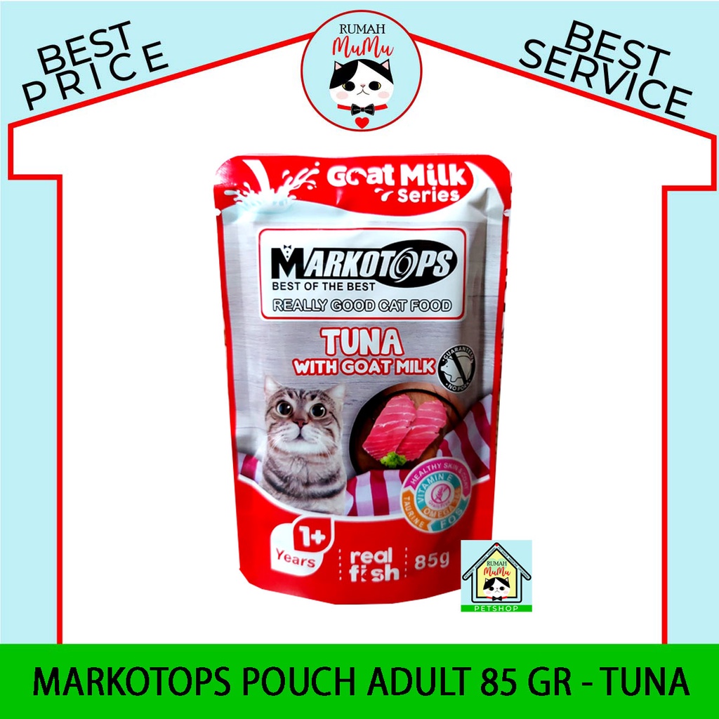 MAKANAN BASAH KUCING DEWASA MARKOTOPS POUCH 85 GR GOAT MILK