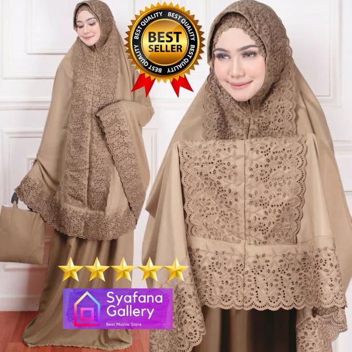 Ori&Terjamin Mukena Bordir Fatimah Dewasa Siti Khadijah Pasteleena Syahrini Katun - Forest Green