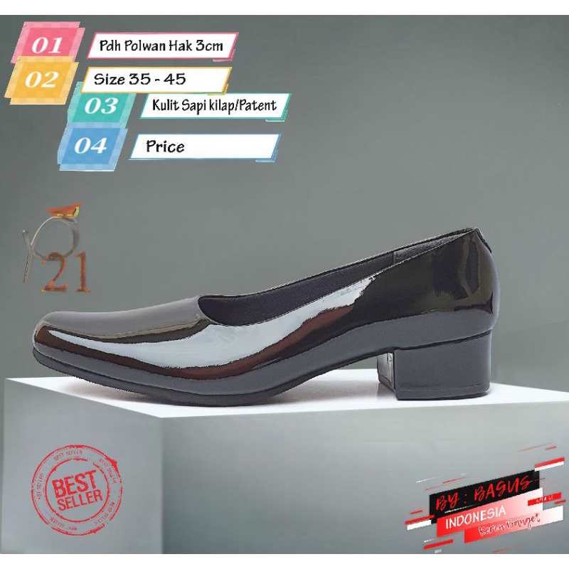 sepatu p21/ sepatu polwan hak 3 /sepatu pdh p21/ sepatu polwan dinas