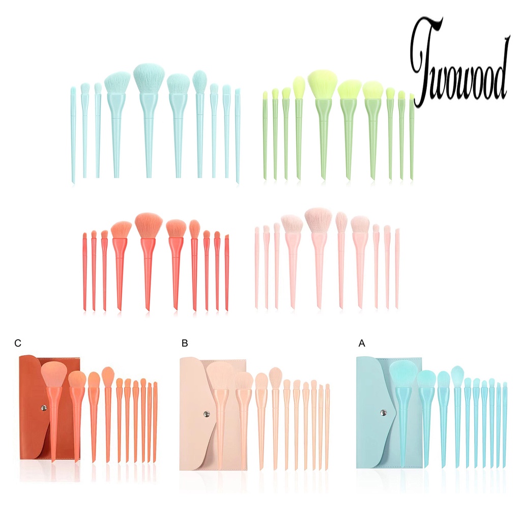 10pcs / Set Brush Eyeshadow Highlight Warna Permen Dengan Gagang Tiga Dimensi