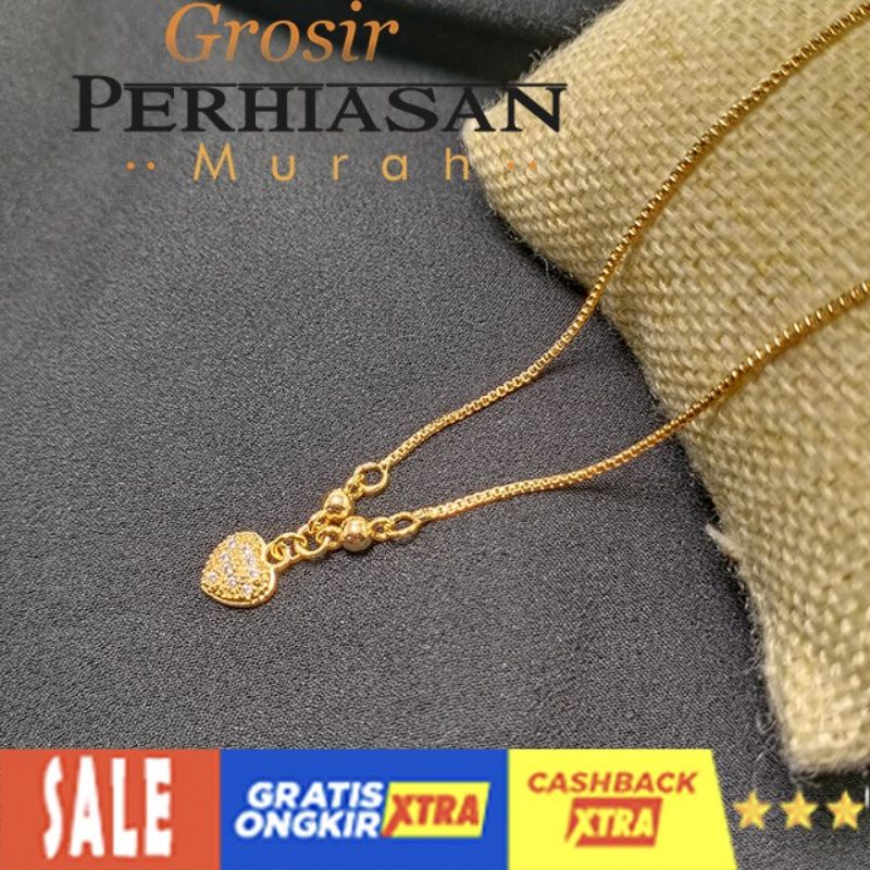 Kalung Anak Motif Love Gold Perhiasan Wanita Mwah Lapis Emas 24k  KL79