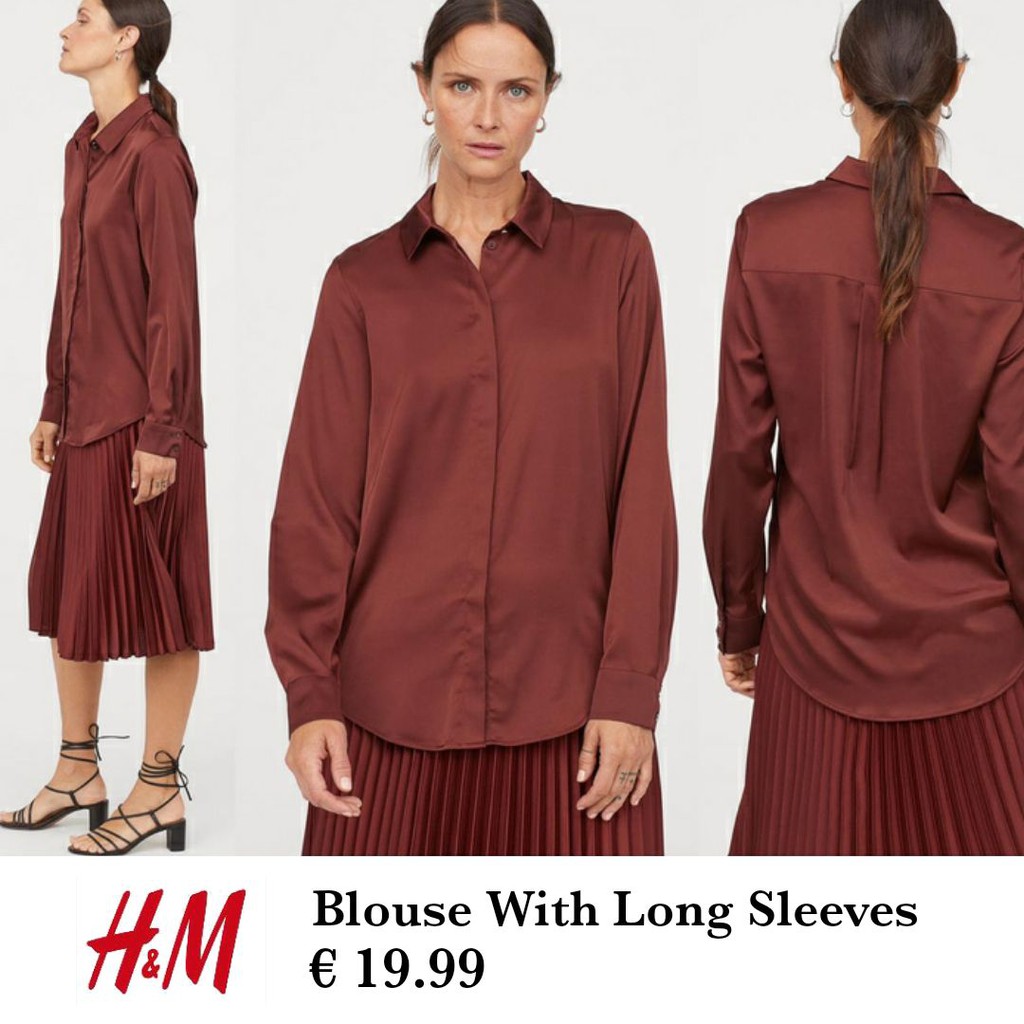 H&M Polyester Basic Shirt HnM Satin Blouse Kemeja Lengan Panang HM- Copper Red