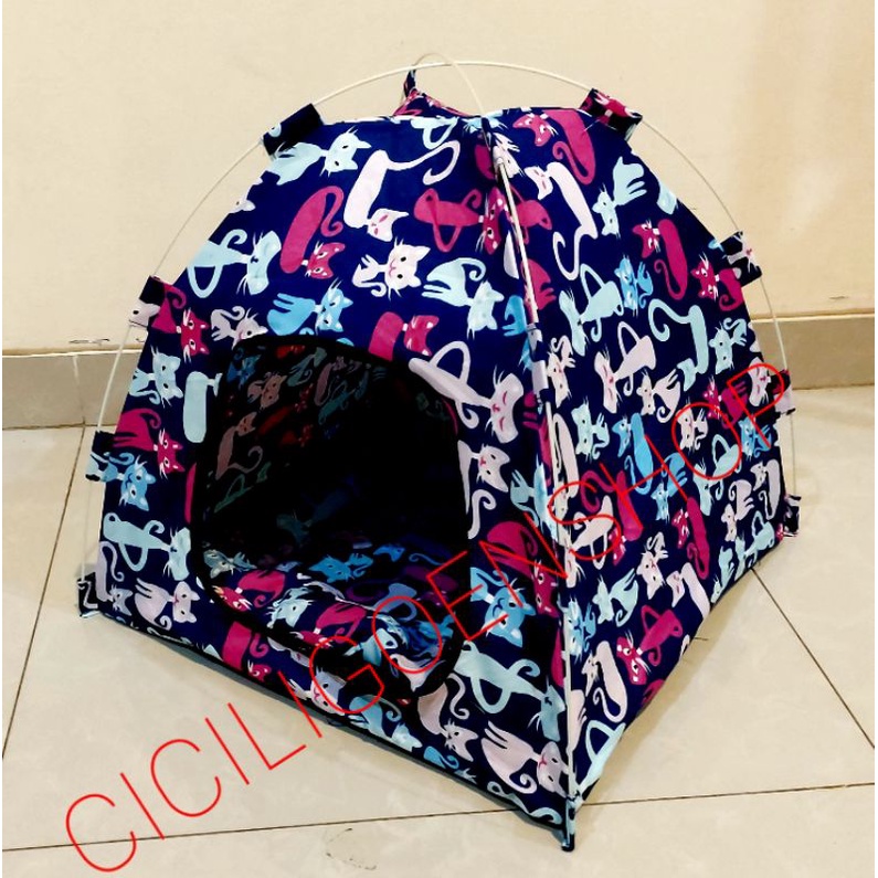 TENDA MOTIF CANTIK kitten Kucing anjing gratis Alas Kasur n mainan pet kandang tent portable praktis lipat nyaman murah