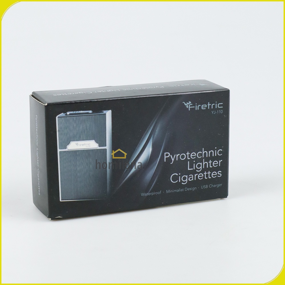 Kotak Rokok 20 Slot dengan Korek Elektrik Pyrotechnic - Firetric YJ110 - Black