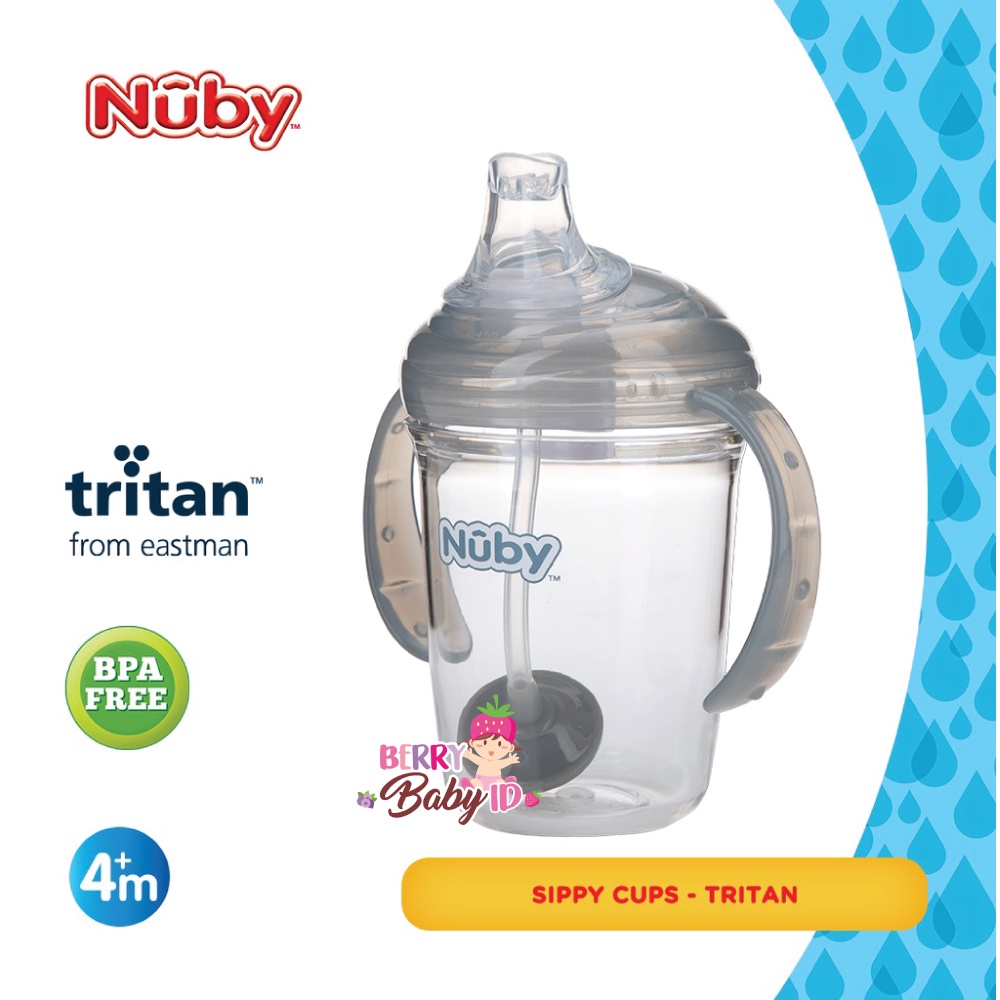 Nuby Tritan Grip n Sip Spout With Straw Botol Minum Training Cup Botol Sedotan Bayi Anak BPA Free Berry Mart