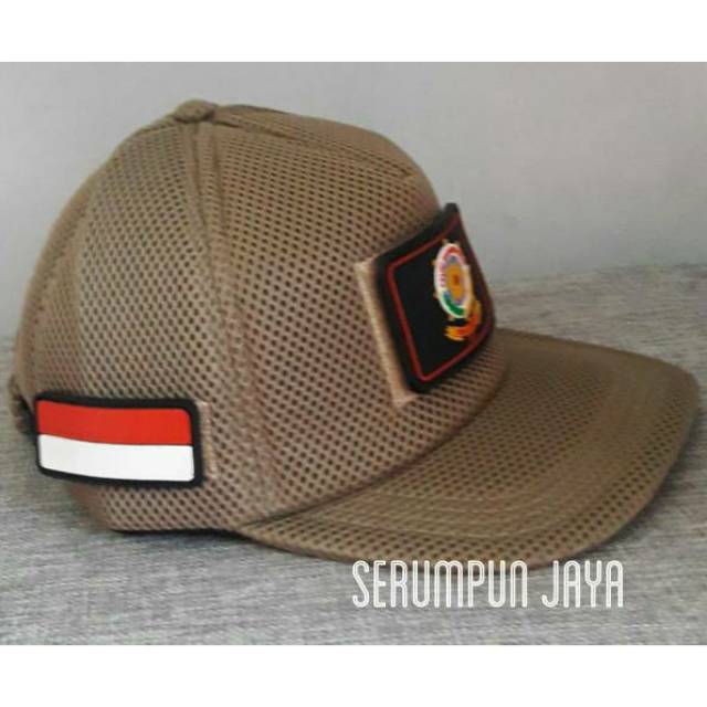 TOPI SATPOL PP - TOPI SATPOL PP 3 PATCH JARING DOUBLE MESH KREM