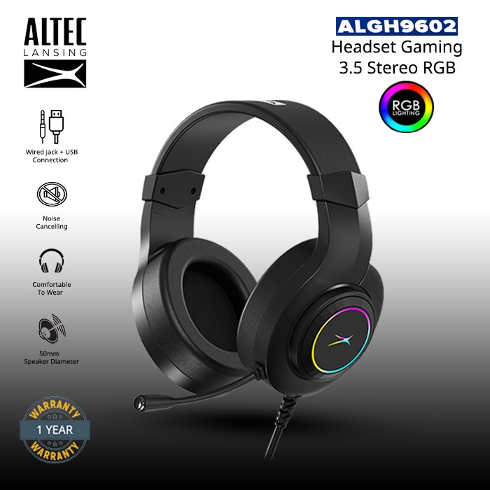 Headset Headphone Gaming Altec Lansing ALGH9602 - RGB - 3.5mm usb jack / ALGH-9602