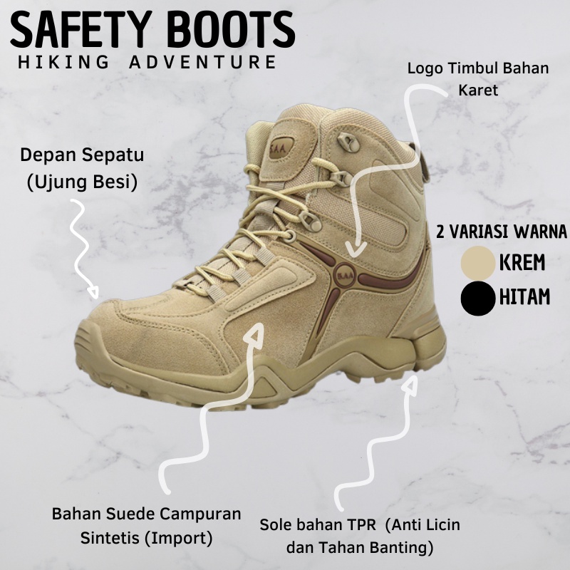 Sepatu Pria Boots Safety DLT 5AA Sepatu Gunung Septi Ujung Besi Kerja Pria Outdoor Adventure