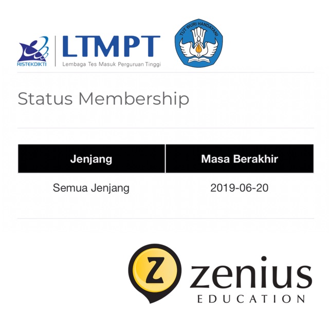 AKUN ZENIUS EDUCATION PREMIUM 1 BULAN - UTBK UAS SMA SMP SD