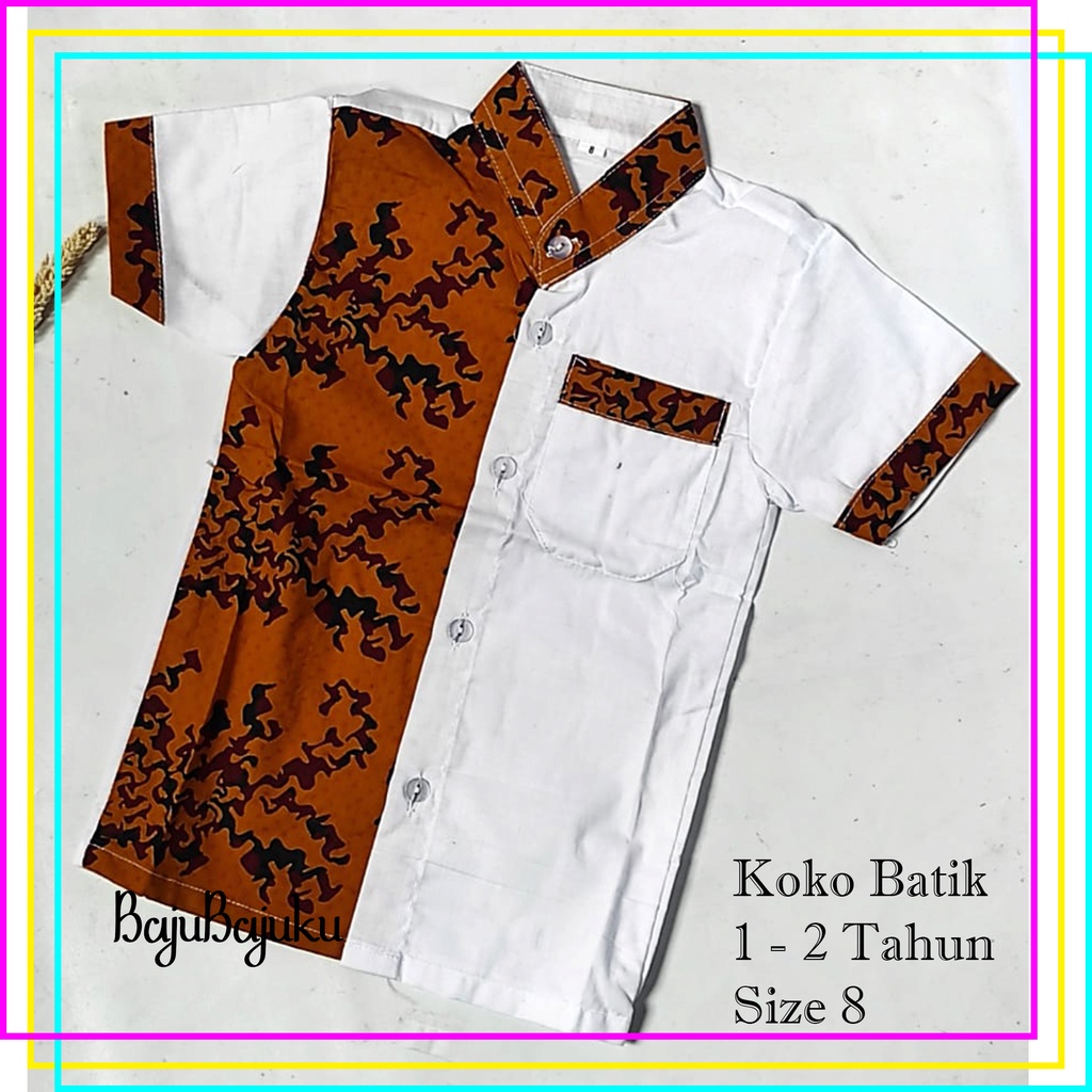 Koko Batik Anak Umur 1- 2 Tahun - Baju Muslim Anak Cowok - Kemeja Anak Laki Laki Size 8