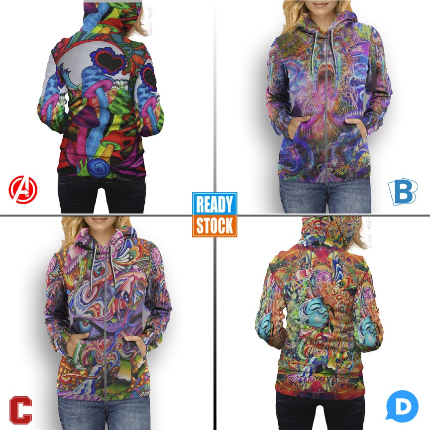 Jaket Hoodie Ayahuasca Trippy Psychedelic Mushroom Artistic SKU-7434106610628 Hoodie Fullprint Casua