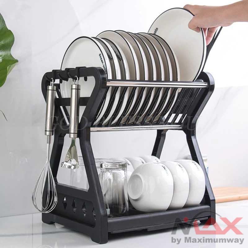 Rak piring Anti Bakteri muat banyak anti karat tahan lama 2 layer bahan plastik kualitas tinggi tempat sendok rak pengering Household Dish Drying Rack Multifunctional Double-Layer Dish Filter Rack Kichen Items Kitchen Supplies Dish Storage Drain Rack