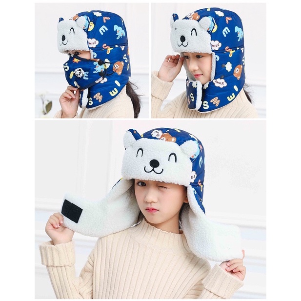 Topi musim dingin anak hangat ushanka kids winter mask bomber hat import russia bear earflap