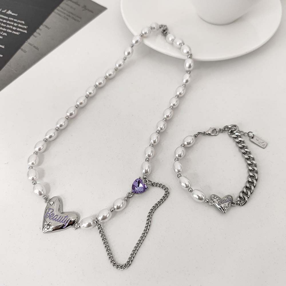 Needway  Wild Bracelet Sweet Fashion Jewelry Pearl Necklace Women Love Korean Temperament Girls Crystal Clavicle Chain