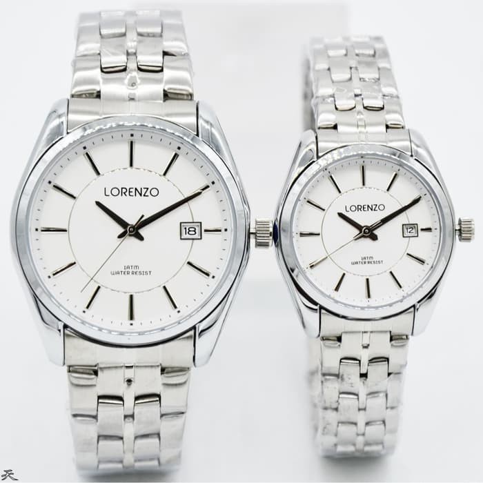 JAM TANGAN LORENZO DATE 1085 5875 COUPLE ORIGINAL ANTI AIR (4 WARNA) - I SILVER WHITE