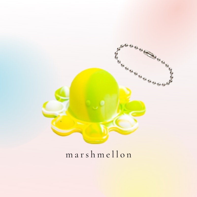 Gantungan Kunci Pop It & Gelang Pop It Pastel Rainbow | Pop It Gurita | Princess Key Chain (Snow White Cinderella Aurora Belle) | Pop It Warna Lilac Pink Tosca Fidget Key Chain Macaron-Gurita Kuning