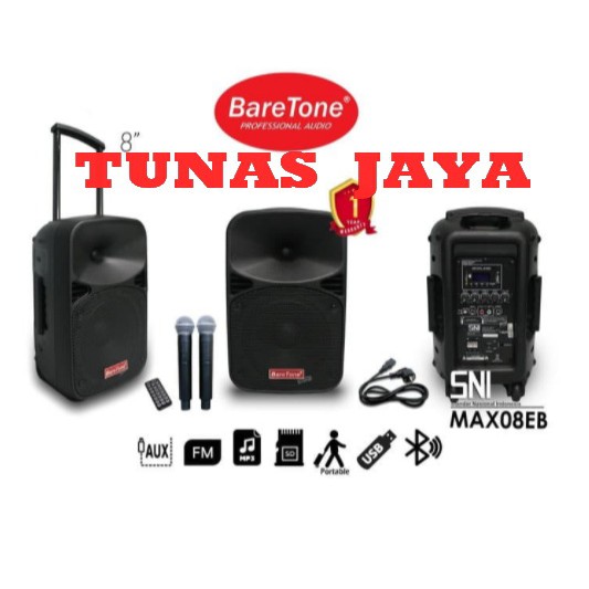 Speaker Portable Amplifier Wireless BARETONE MAX8EB 8 INCH max 8eb ORI FREE 1 STAND SPEAKER 1 MIC