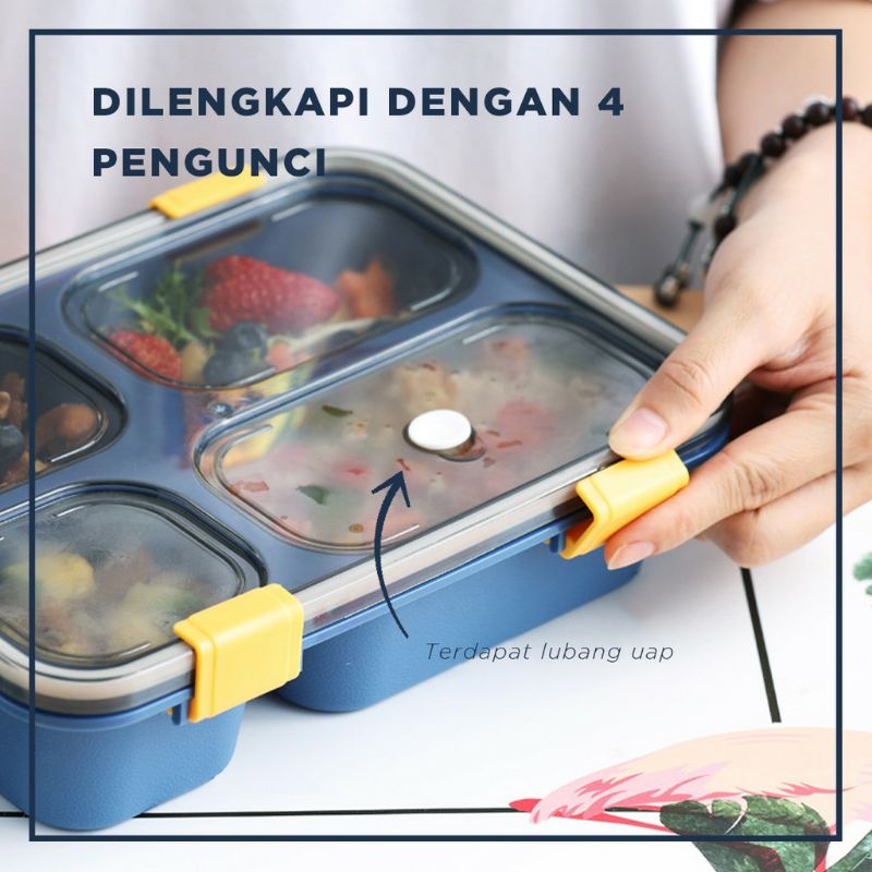 ~ PIYOSHI08 ~ Lunch Box 3 Dan 4 Grid Tempat Makan 1250ml / Kotak Bekal Anti Bocor Dengan Sekat (Oval) PD107