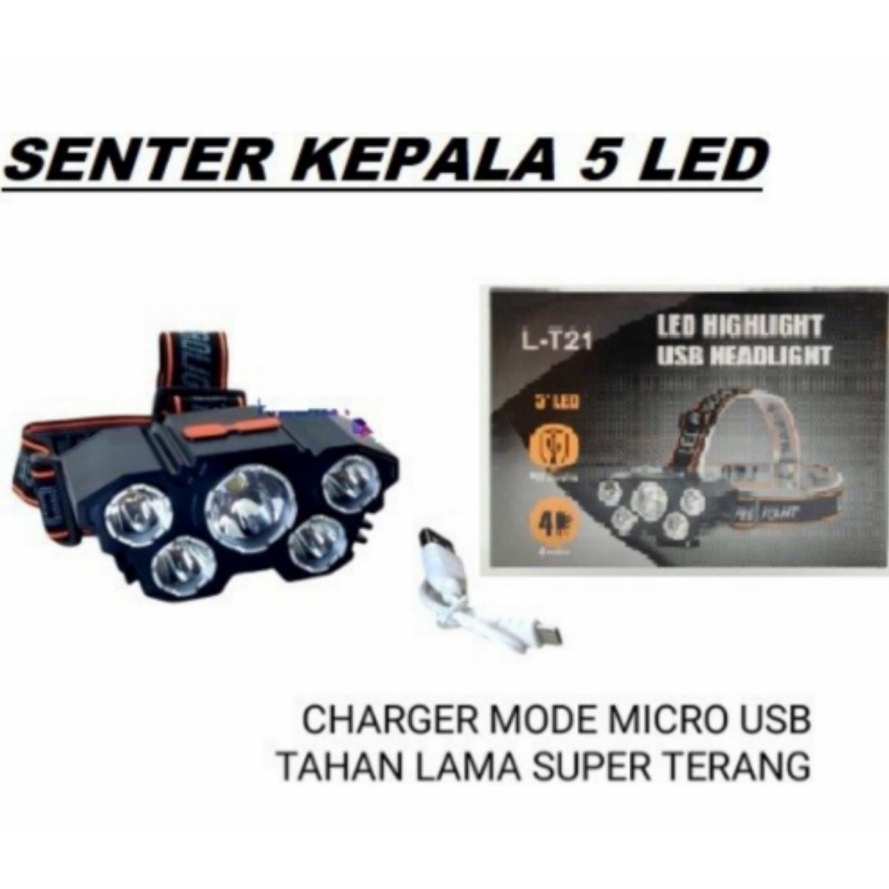 Senter Kepala 50 Watt 5 Led Rechargerable 3 Mode Cahaya