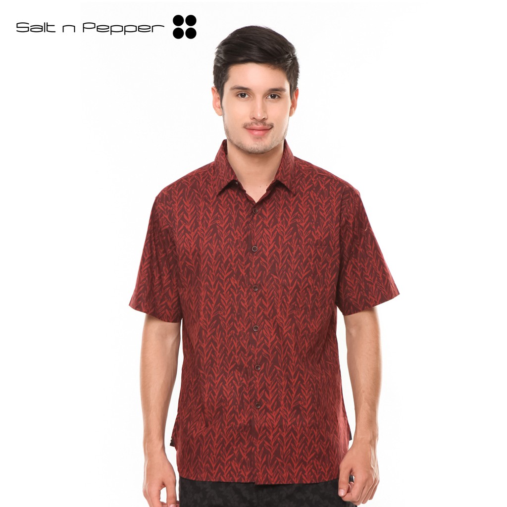 Salt n Pepper Kemeja Batik Pria Lengan Pendek 040 - Maroon