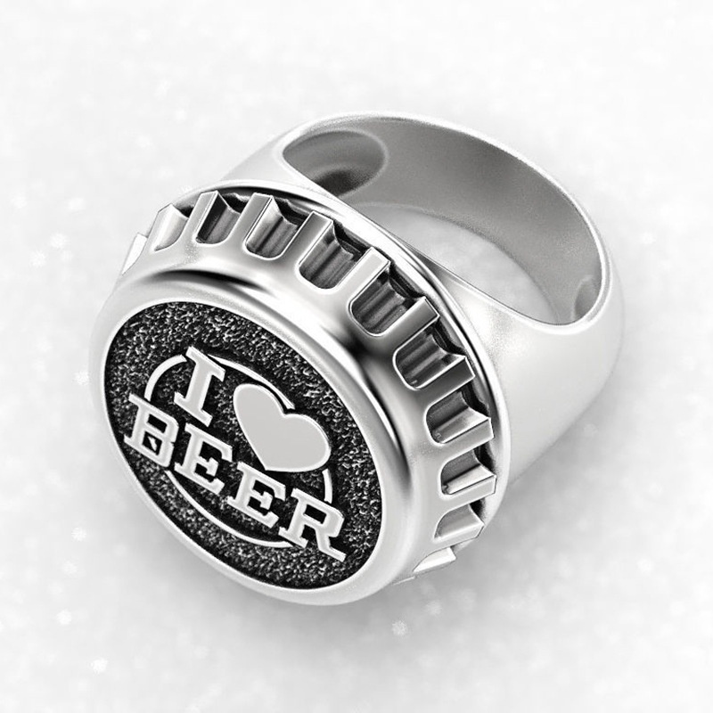 Cincin Lapis Emas 18k Desain I Love Beer Bahan Stainless Untuk Pria