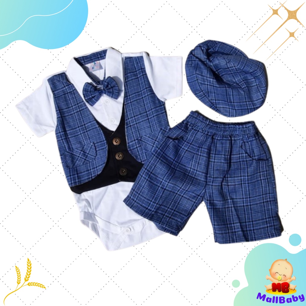 Baju Pesta Bayi Laki Laki Tuxedo Bayi Setelan Jumper Bayi Laki Laki set Dasi Topi Gary