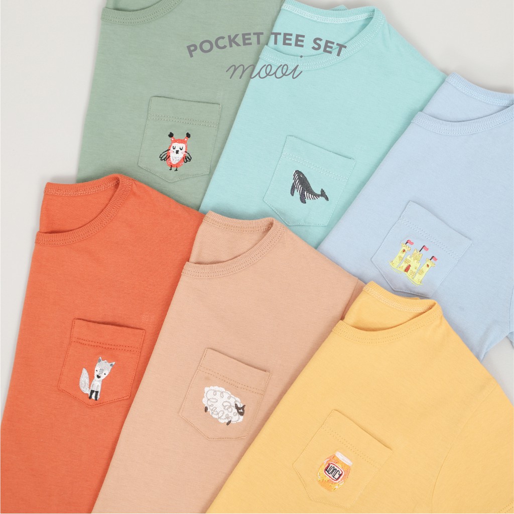 MOOI POCKET T-Shirt (1pcs) Pocket Tee Set / Setelan Kaos Oblong &amp; Celana Pendek (1stel) Anak Unisex