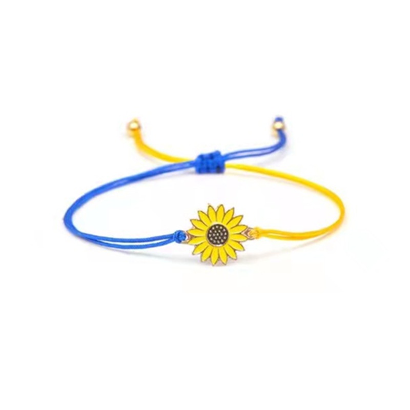 Gelang Persahabatan Tali Lilin Biru Kuning Kawat Alloy Hias Bunga Matahari Daisy