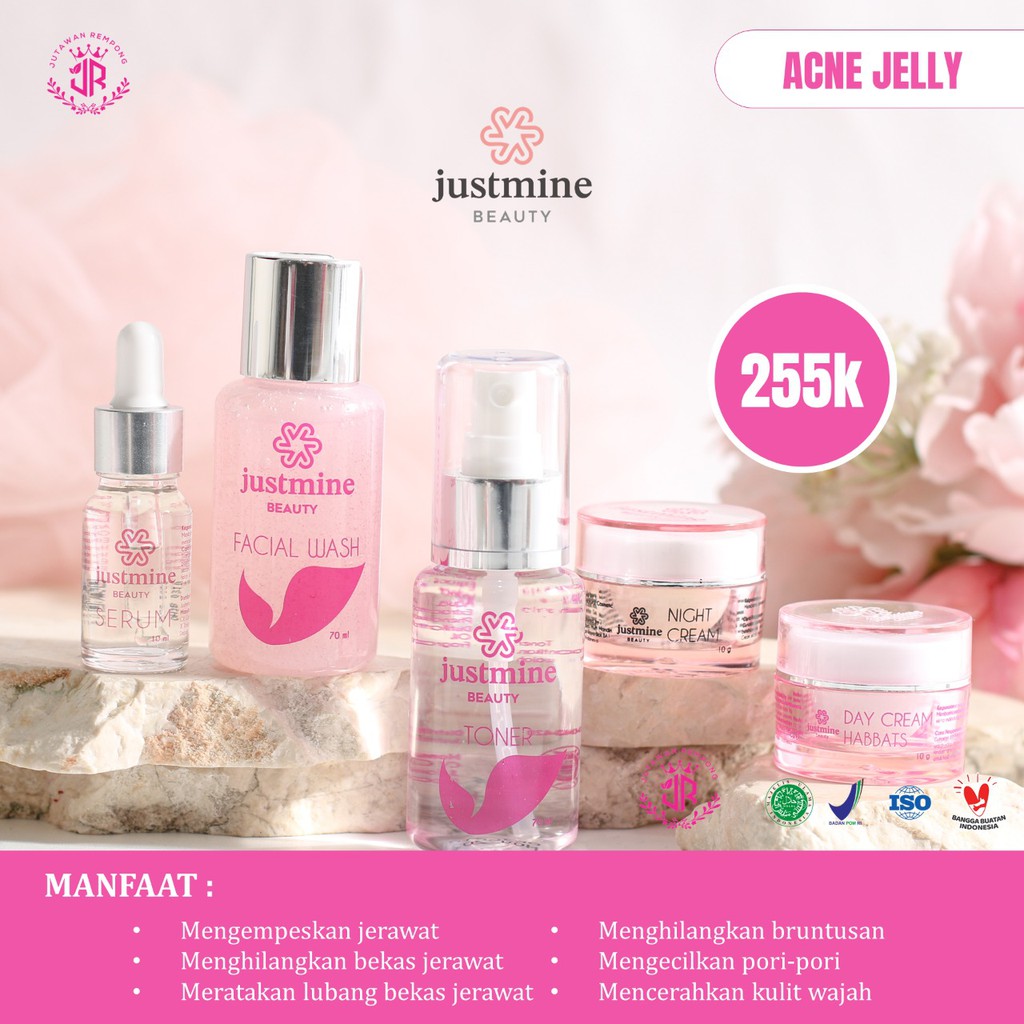 Justmine Beauty Skincare Paket Glowing night glow Acne Jelly Mencerahkan wajah BPOM COD-2