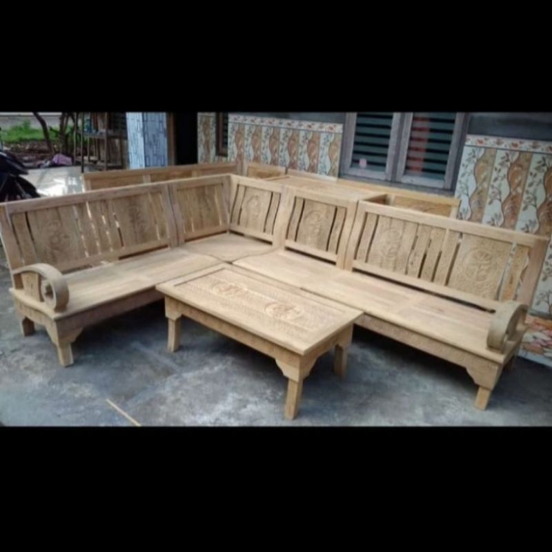 Kursi sudut kayu jati Grade A mentahan jepara