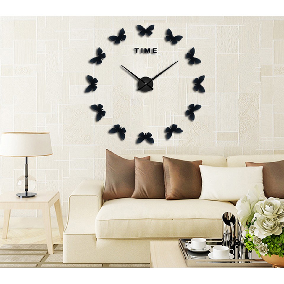 Jam Dinding Besar DIY Giant Wall Clock Quartz Creative Design 120cm Model Butterfly - DIY-205 - Blac