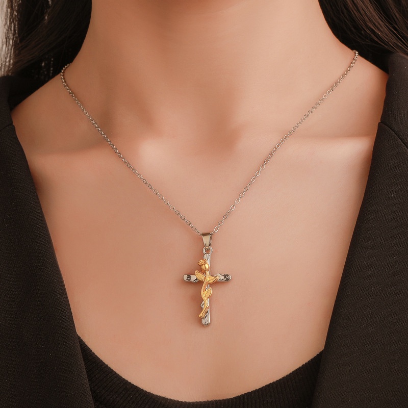 Retro style cross leaf rose gold flower lucky figure 8 pendant necklace simple fashion jewelry ladies attending a banquet party to wear the best