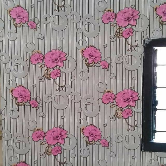 Wallpaper Bunga Pink Garis Uk 45cmx10m Kode 1365 Shopee Indonesia