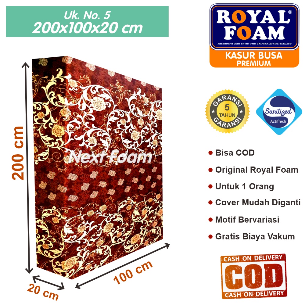 Kasur Busa Royal Foam Ukuran No 5 200x100x20 cm Tebal 20 cm D16 ORIGINAL Garansi 10 Tahun