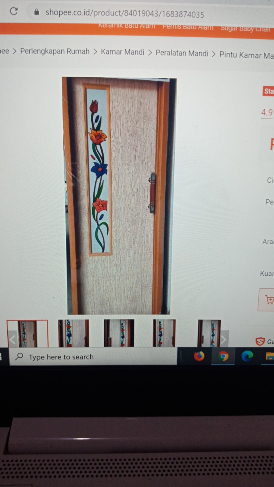 Pintu Kamar Mandi Pvc Motif Kaca Bunga Coklat Minimalis Lukis Gravir Kayu Jati