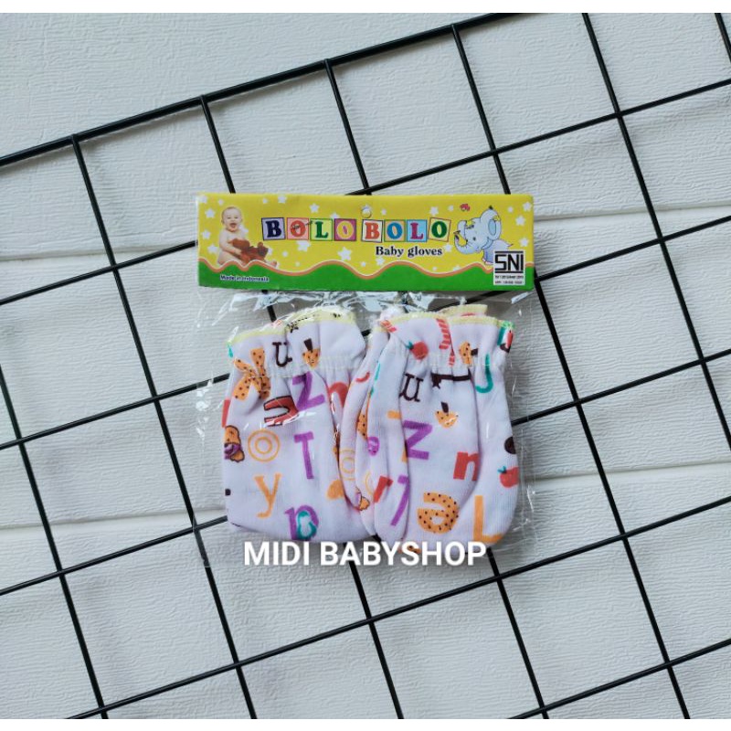 1 Set Sarung Tangan dan Kaki Bayi Motif Alphabet Bolo Bolo SNI