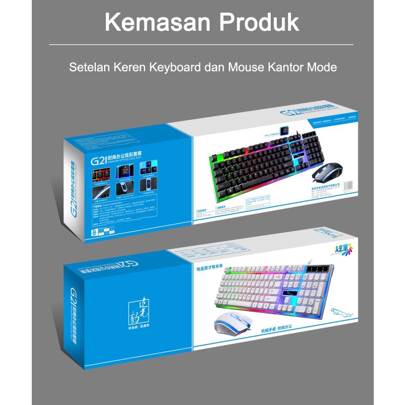 ITS G21 Gaming Mouse dan Keyboard Set Desain Ergonomis RGB Light Antarmuka USB