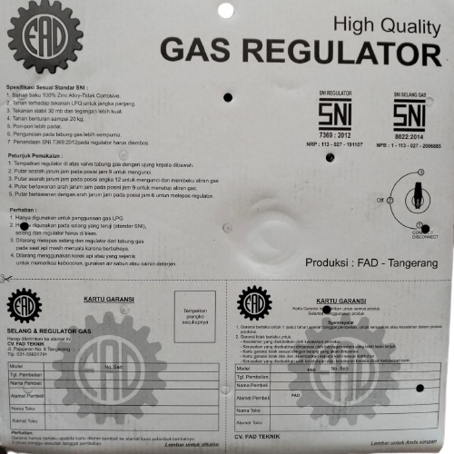 Paket Selang Dan Regulator Meter FAD - Selang 1.8 Meter SNI - TERBARU