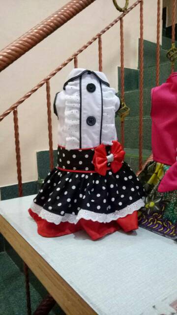 [Dress model terbaru] Dress hitam putih polkadot anime maid untuk kucing dan anjing size S M L XL