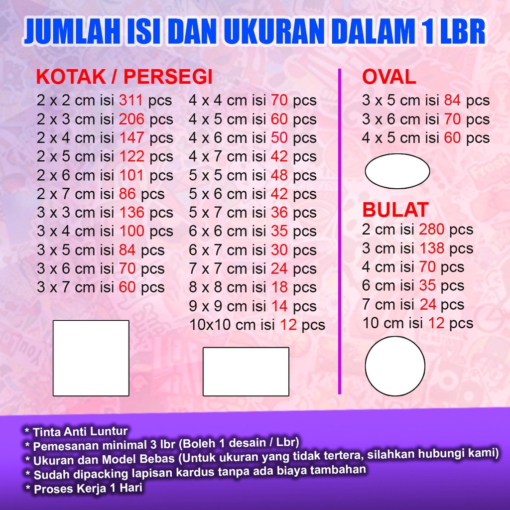 Cetak Stiker Tahan Air A3+ (Print + Cutting) (Vinil / Transparan). Minimal Checkout 3 lbr A3-1