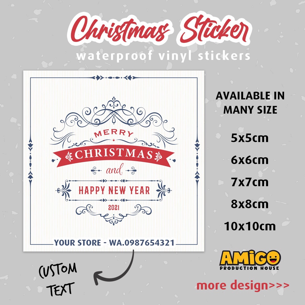

Sticker Toples Natal Label Christmas stiker bahan vinyl anti air anti robek stiker custom Nama Toko