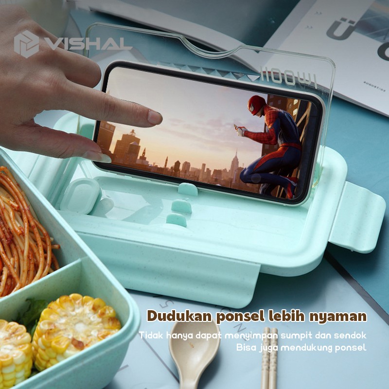 VISHAL Disegel Kotak Makan/Tempat Makan Dan Sendok WHEAT STRAW GANDUM 4 In 1 Lunch Box VS-36