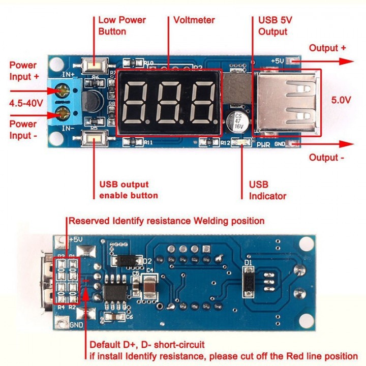 USB Charger LED Step Down Buck Converter Voltmeter Module