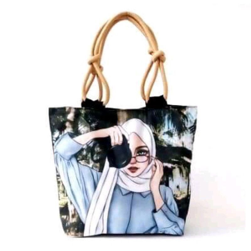 Tas tote bag tali sumbu hijab motif stael