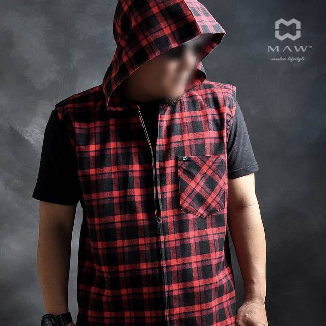 Rompi hoodie flannel series black-red